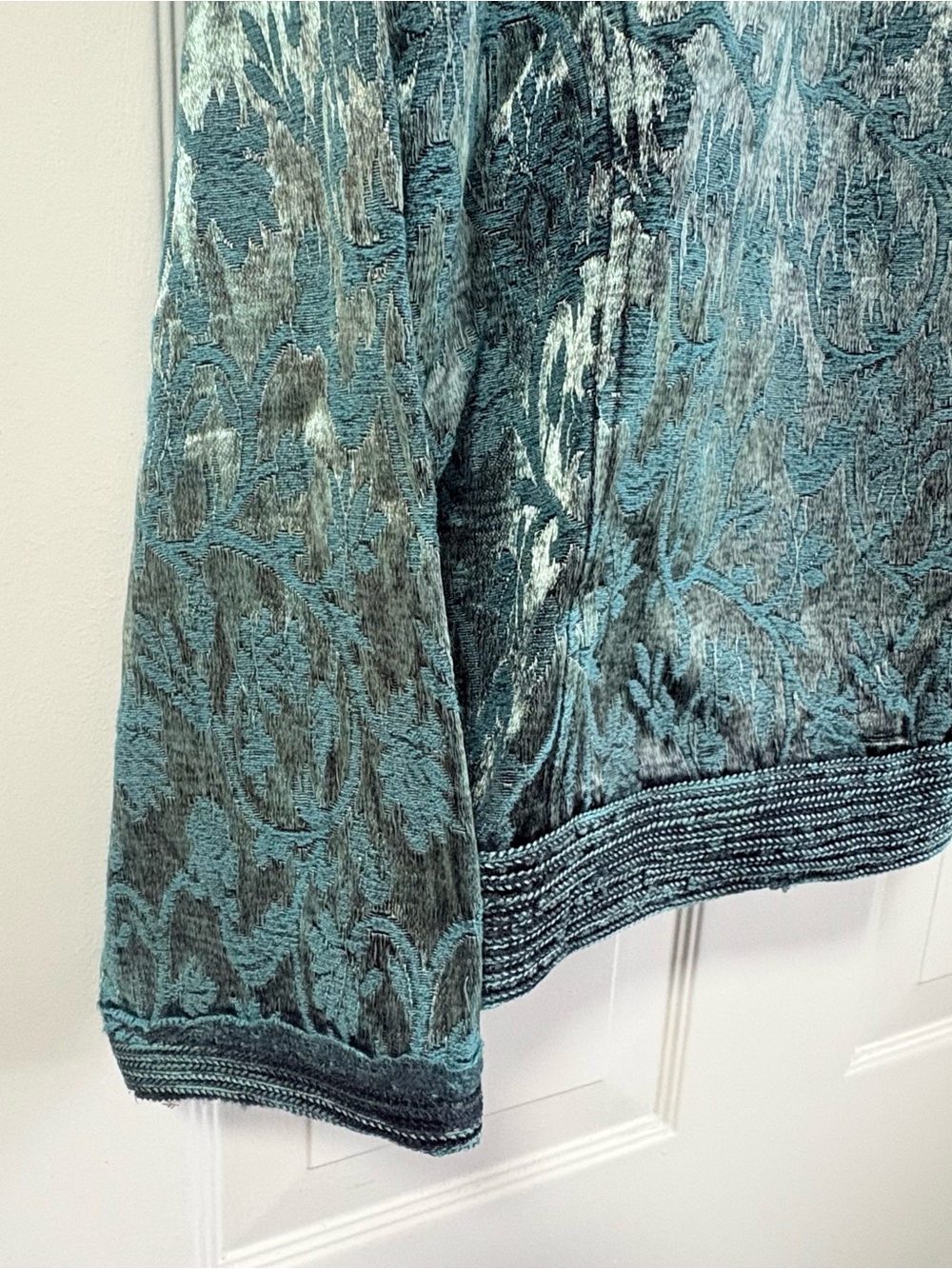 Vintage-Inspired Teal Brocade Jacket with Mandarin Collar Size XL - Picture 9 of 16